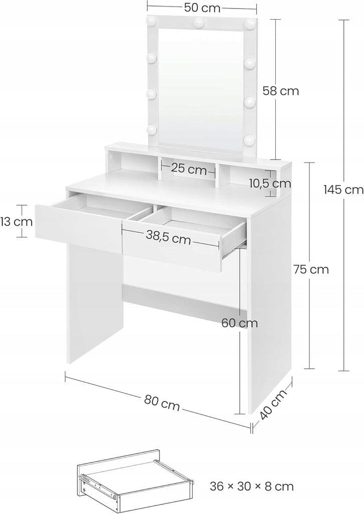 Masă de toaletă cosmetică cu oglindă LED 80 cm – toaletă modernă pentru machiaj și make-up în stil loft