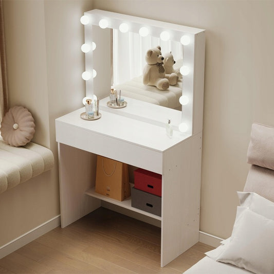 Masă de toaletă cosmetică cu oglindă LED – toaletă modernă pentru machiaj și make-up în stil glamour loft