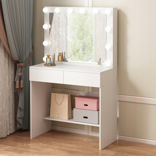 Masă de toaletă cosmetică cu oglindă LED – toaletă modernă pentru machiaj și make-up în stil loft glamour