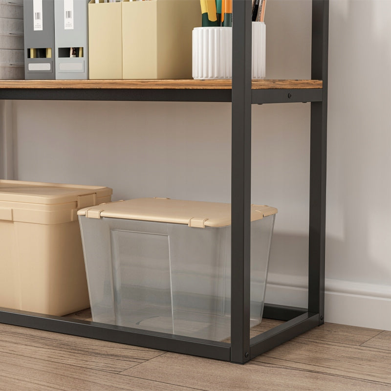 Etajeră industrială de birou, stil loft, din lemn, cu 2 rafturi, consolă, maro rustic.