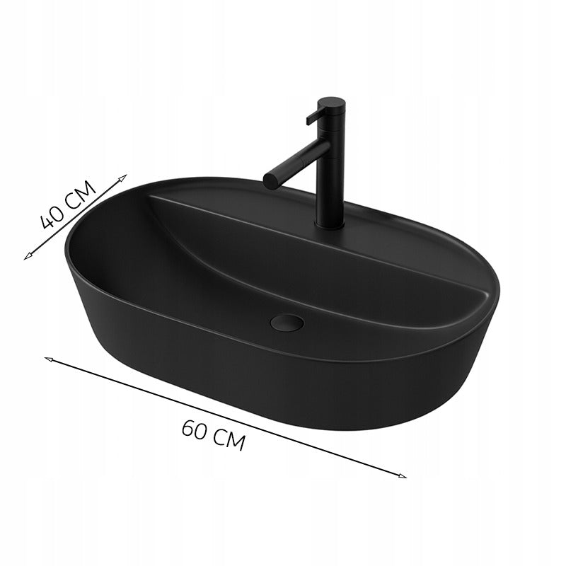Chiuvetă ovală din ceramică neagră cu perforații mare 60 cm
