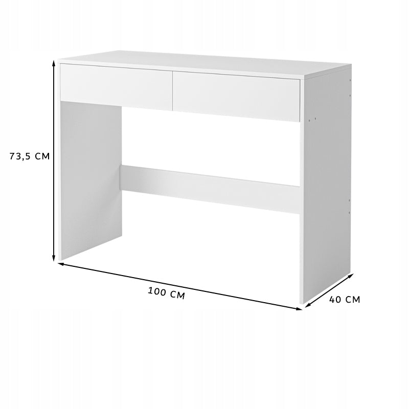 Birou pentru calculator alb modern cu 2 sertare stil loft masă toaletă 100 cm
