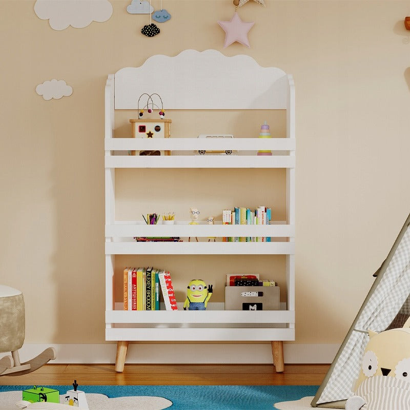 Bibliotecă în formă de nor cu 3 rafturi pentru jucării și cărți, albă, pentru copii
