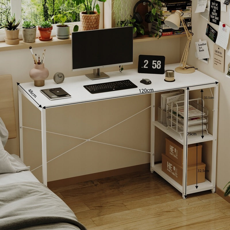 Birou pentru computer, masă loft, alb, modern, cu rafturi industriale