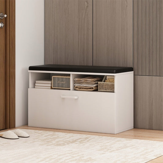 Dulap de pantofi alb cu scaun și depozitare