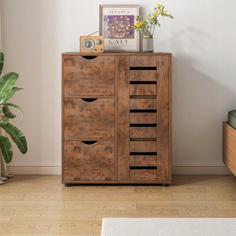 Dulap rustic cu 4 sertare și compartiment de depozitare cu uși cu lamele - 60 x 30 x 80 cm