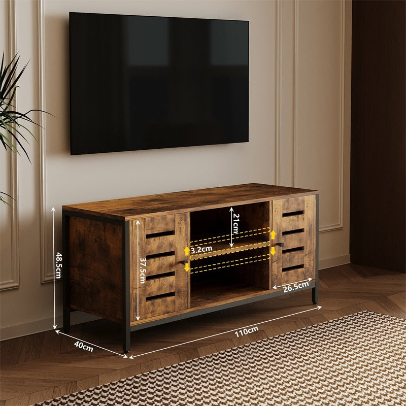 Comodă TV vintage tip loft cu 2 uși, maro rustic, 110cm