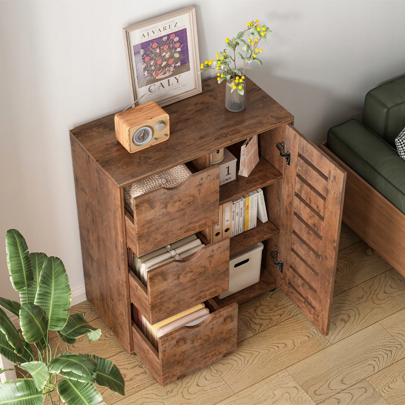 Dulap rustic cu 4 sertare și compartiment de depozitare cu uși cu lamele - 60 x 30 x 80 cm