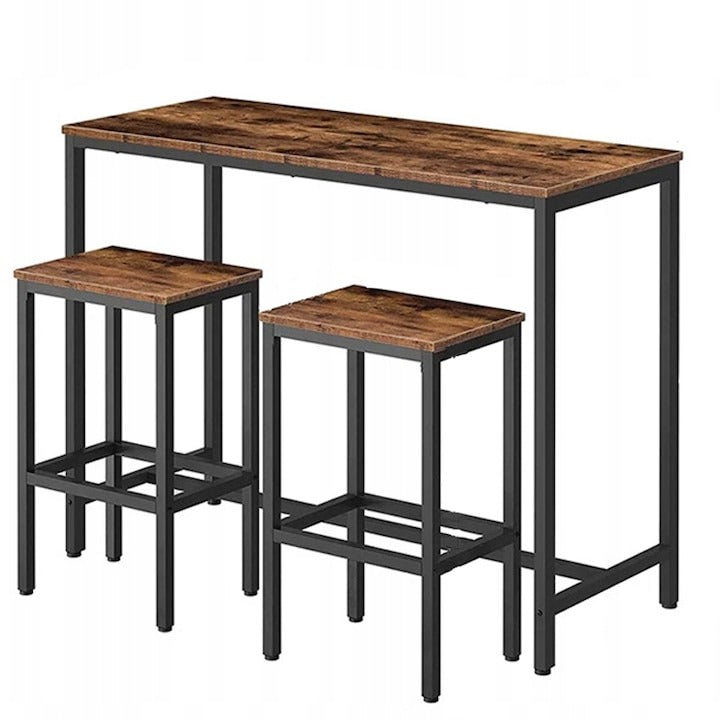 Set masă de bar în stil industrial cu 2 scaune - 100x40x90 cm