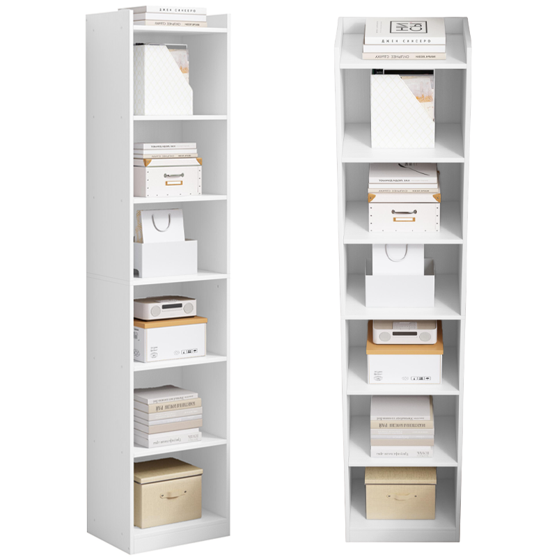Dulap alb cu 7 rafturi - 180x40x30 cm - suport vertical pentru cărți, stil minimalist