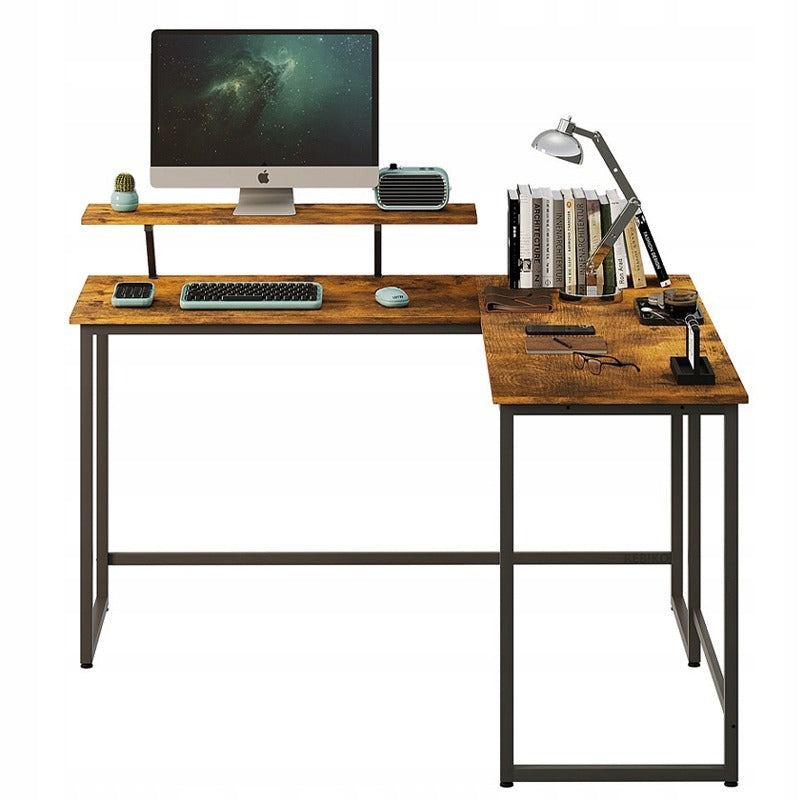 Birou de colț pentru calculator cu raft, stil industrial rustic, stil loft