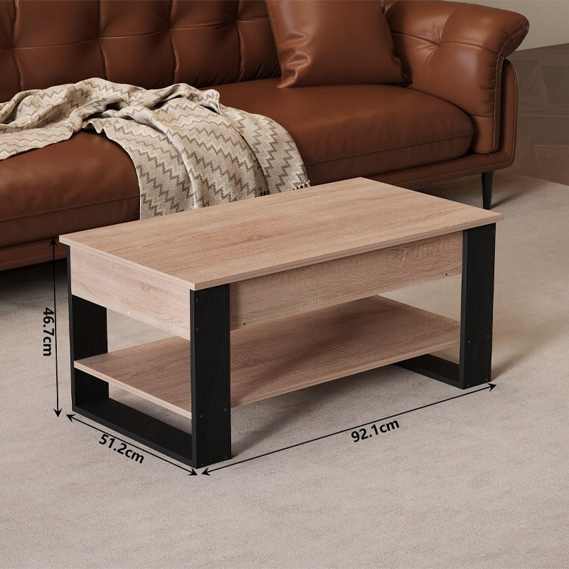 Masă de cafea extensibilă în stil loft cu spațiu de depozitare ridicat, maro, 92 cm