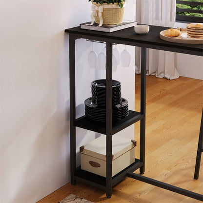 Set Masă de Sufragerie Neagră + Scaune de Bar cu 2 Scaune, Stil Loft Modern