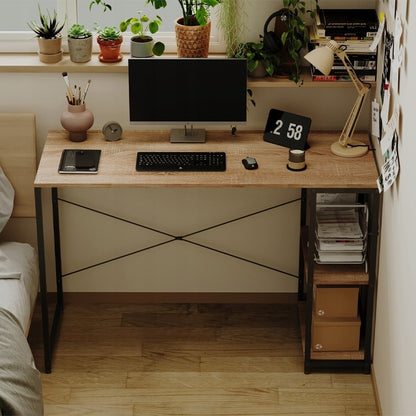 Birou pentru computer, masă loft, maro deschis, modern, cu rafturi, industrial