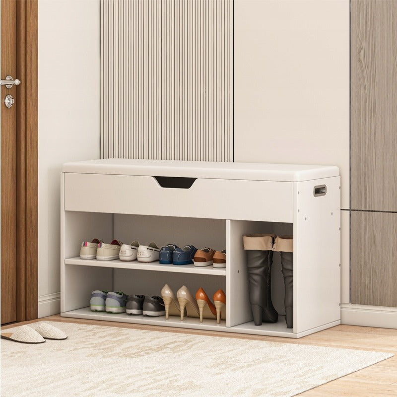 Dulap de pantofi alb cu scaun din lemn cu depozitare 80CM