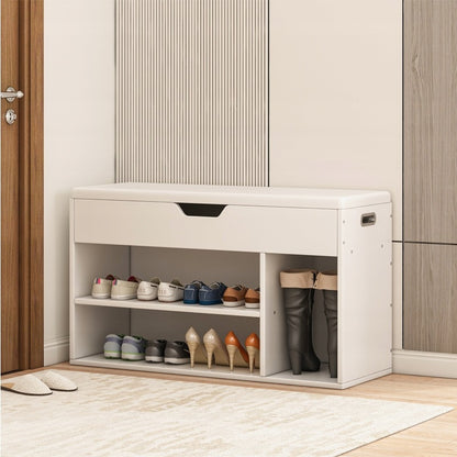 Dulap de pantofi alb cu scaun din lemn cu depozitare 80CM