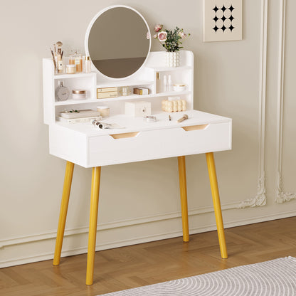 Măsuță de toaletă modernă cu oglindă și sertar, în stil scandinav, cu spațiu generos