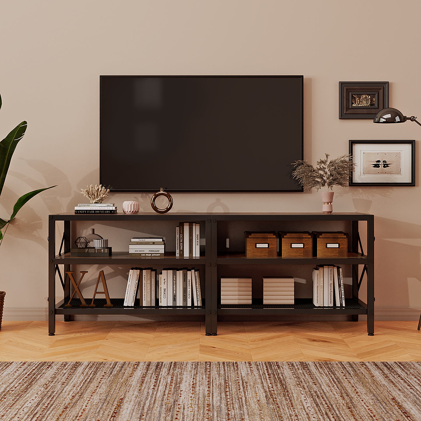 Dulap TV pentru televizor, suport vintage pentru sufragerie, maro rustic, retro
