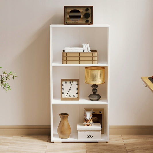 Bibliotecă modernă în stil loft cu rafturi albe, înaltă pentru livinguri, 120cm
