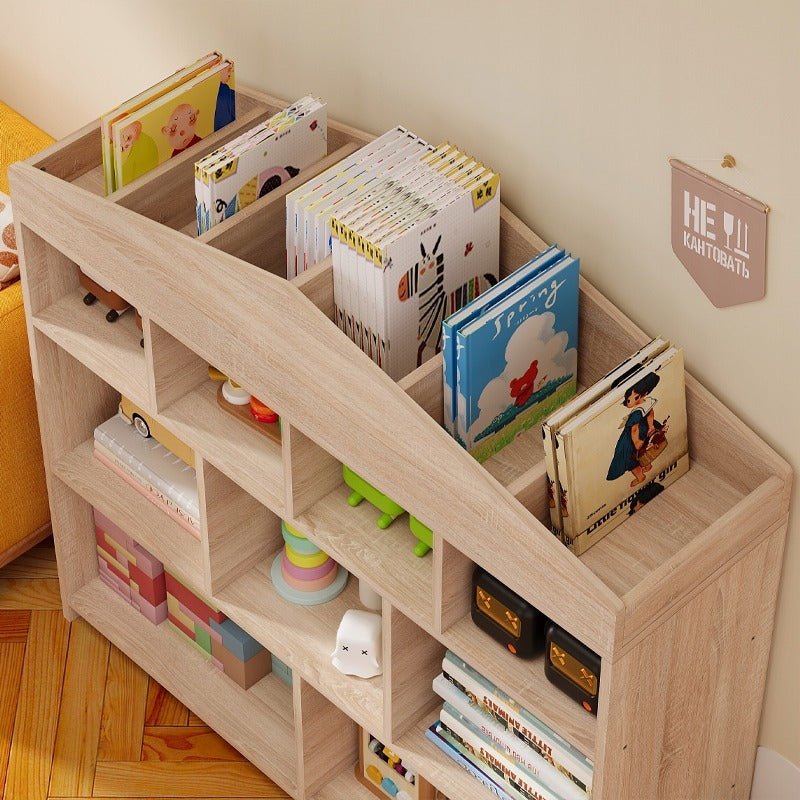 Bibliotecă pentru copii maro pentru jucării, cărți și organizator de mansardă cu 9 compartimente