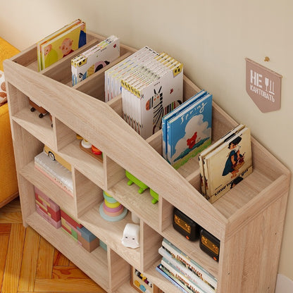 Bibliotecă pentru copii maro pentru jucării, cărți și organizator de mansardă cu 9 compartimente