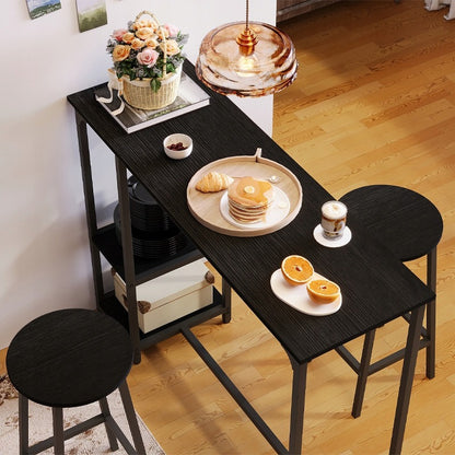 Set Masă de Sufragerie Neagră + Scaune de Bar cu 2 Scaune, Stil Loft Modern