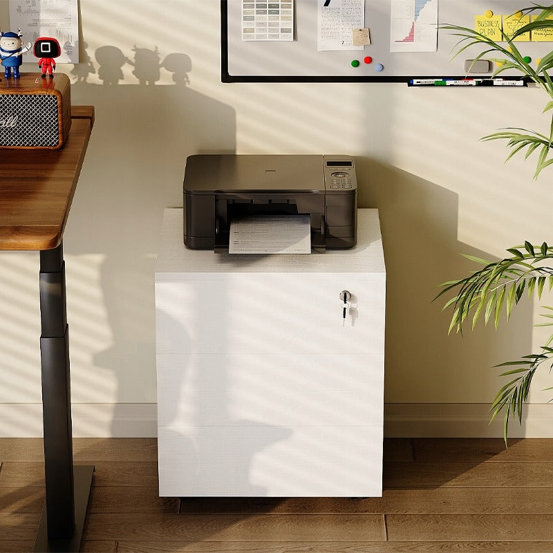 Container de birou pe roți cu sertare încuiabile cu cheie, dulap mobil, 58 cm