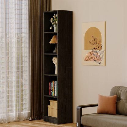 Bibliotecă verticală neagră cu rafturi înalte, dulap modern cu coloană, 182 cm