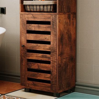 Dulap de baie îngust, maro închis, stil rustic, înălțime 88 cm