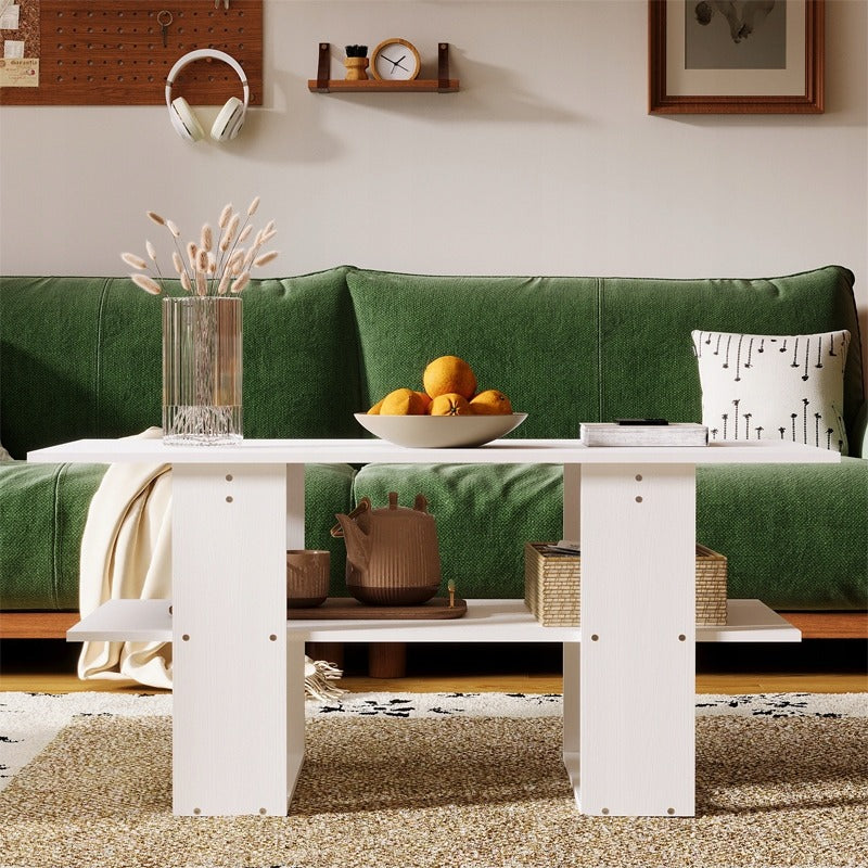 Masă de cafea modernă albă cu raft pentru living, mansardă, mare 120 cm