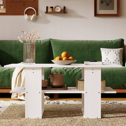 Masă de cafea modernă albă cu raft pentru living, mansardă, mare 120 cm