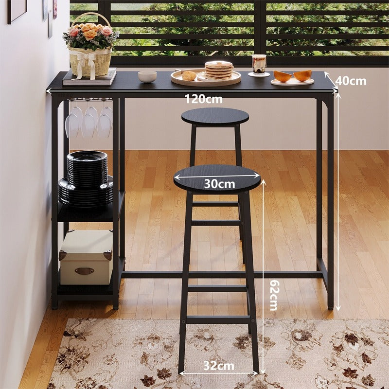 Set Masă de Sufragerie Neagră + Scaune de Bar cu 2 Scaune, Stil Loft Modern