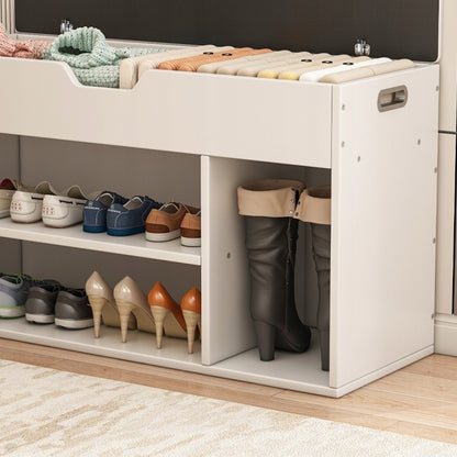 Dulap de pantofi alb cu scaun din lemn cu depozitare 80CM