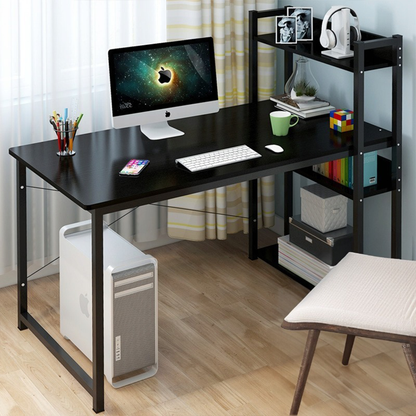 Birou modern pentru tineri cu raft încorporat - 120x55x110 cm, 3 rafturi, MDF, negru