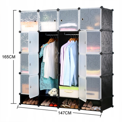 Dulap modular pliabil 165x147 cm - dulap cu rafturi și depozitare pantofi, ideal pentru dormitor sau călătorie