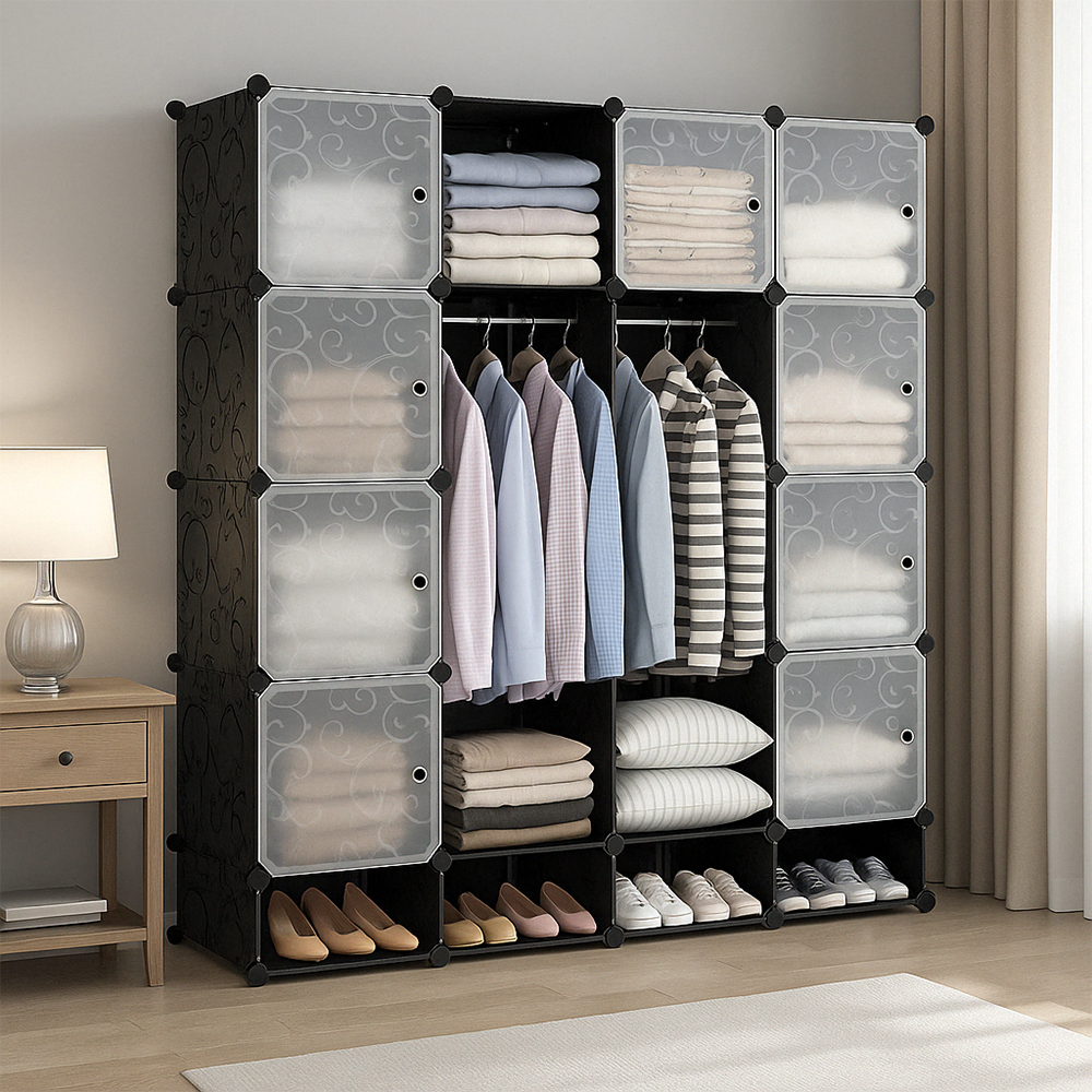 Dulap modular pliabil 165x147 cm - dulap cu rafturi și depozitare pantofi, ideal pentru dormitor sau călătorie