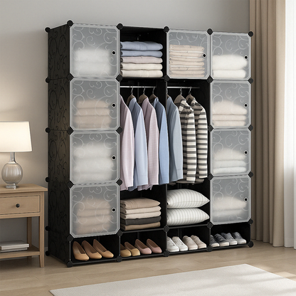 Dulap modular pliabil 165x147 cm - dulap cu rafturi și depozitare pantofi, ideal pentru dormitor sau călătorie