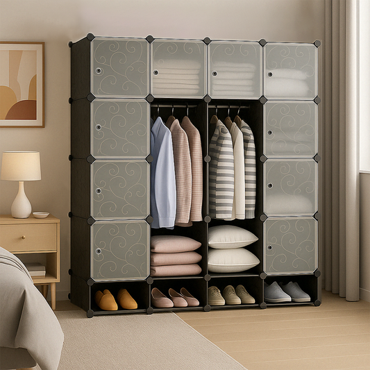 Dulap modular pliabil 165x147 cm - dulap cu rafturi și depozitare pantofi, ideal pentru dormitor sau călătorie