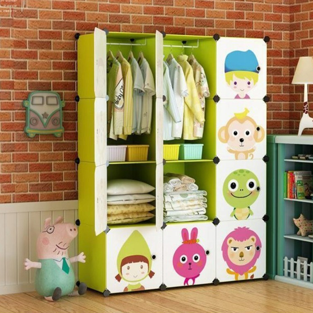 Dulap modular pliabil pentru copii - 146x110x36 cm, cu modele colorate, cadru metalic