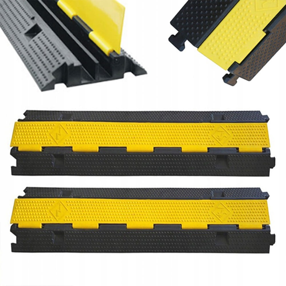 Set de 3 rampe de protecție pentru cabluri de 1 m - 2 canale - capacitate de 7 tone - protecție pentru cabluri - negru și galben