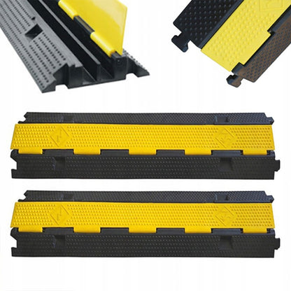 Set de 3 rampe de protecție pentru cabluri de 1 m - 2 canale - capacitate de 7 tone - protecție pentru cabluri - negru și galben