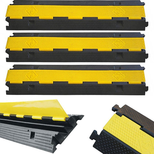Set de 3 rampe de protecție pentru cabluri de 1 m - 2 canale - capacitate de 7 tone - protecție pentru cabluri - negru și galben