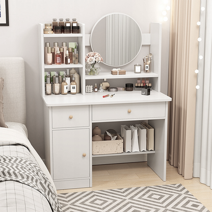 Masă de toaletă albă cu oglindă, 80x34x125 cm - Mobilier elegant și compact pentru machiaj și depozitare