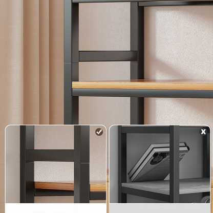 Bibliotecă neagră cu cadru metalic, 5 rafturi cu raft inferior - 190x60x30 cm