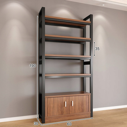 Bibliotecă neagră cu cadru metalic, 5 rafturi cu raft inferior - 190x60x30 cm