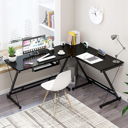 Birou de colț în stil industrial modern pentru calculator sau jocuri - 120x48x74 cm, negru
