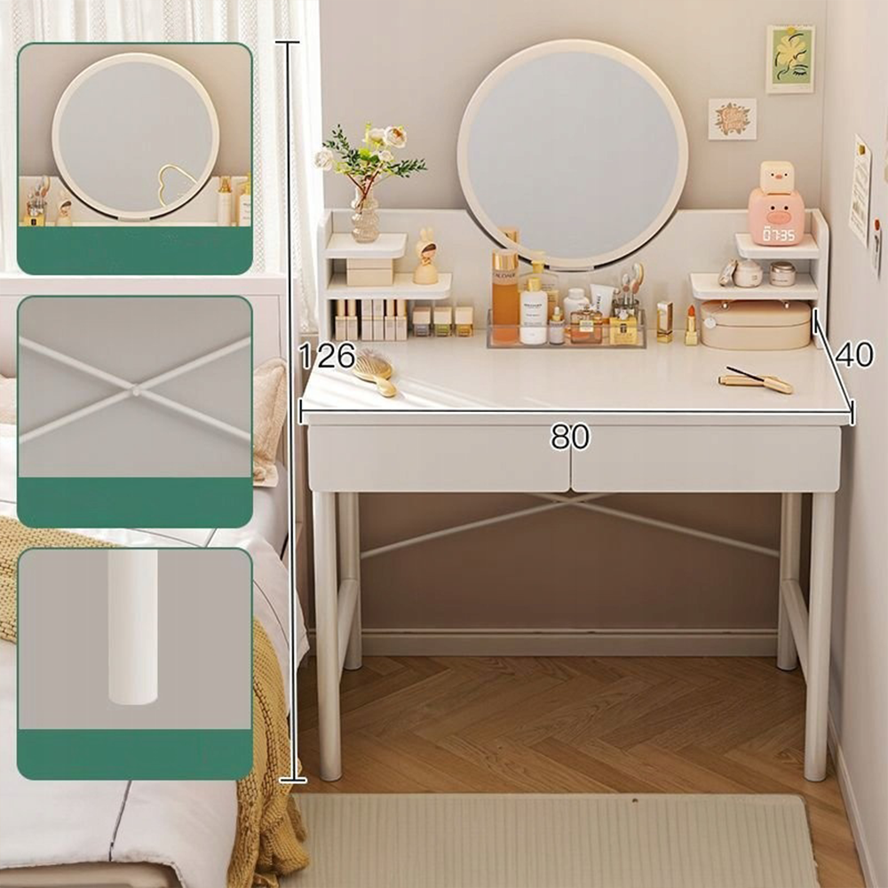 Măsuță de toaletă albă cu oglindă 80x40x125,5 cm - Eleganță și funcționalitate în dormitor