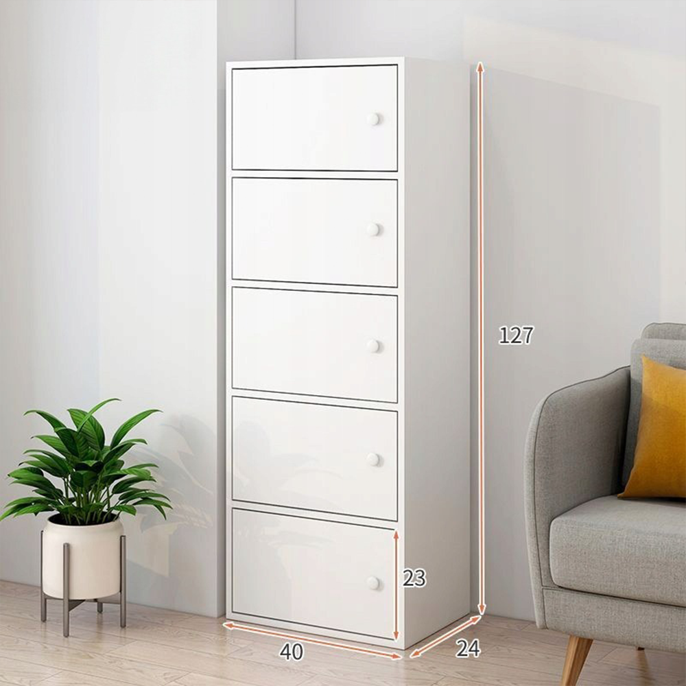 Dulap modern alb - 127x24x40 cm, stil scandinav, 5 rafturi, ideal pentru depozitare și decorare