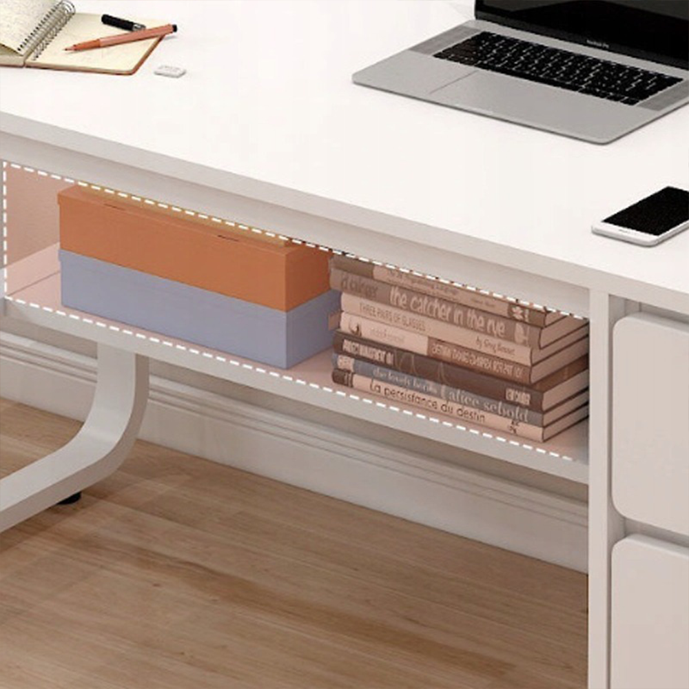 Birou minimalist alb cu rafturi - 100x50x73 cm, ideal pentru spații mici, lucru și studiu