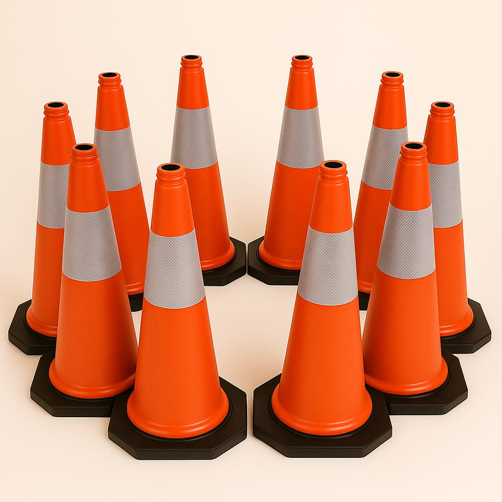 Set de 10 conuri de avertizare a traficului - 75 cm, rezistente la intemperii, cu bandă reflectorizantă